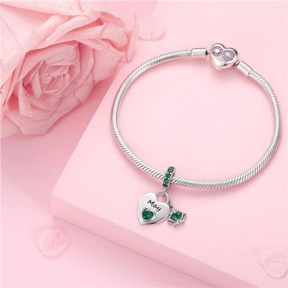 925 Sterling Silver Heart Birthstone Charm Dangle Pendant for Pandora Bracelet G - Picture 3 of 7